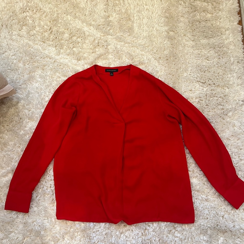 Red Long-sleeve Banana Republic Blouse